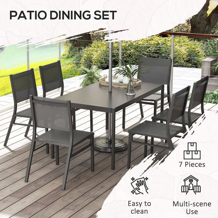 Seven-Piece Steel Dining Set - Aluminum-Top Table & Matching Chairs - Elegant Outdoor Patio Furniture