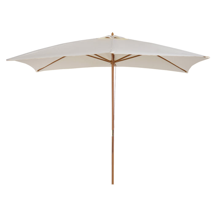 Wooden Patio Parasol Umbrella, 3x2m in Cream - Outdoor Sun Shade Protection - Ideal for Garden, Deck, and Poolside Lounging