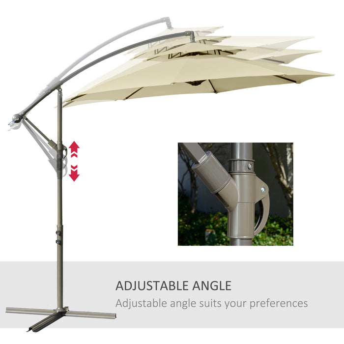 Garden Banana Parasol Cantilever Umbrella, 2.7m - Double-Tier Canopy with Crank Handle and Cross Base - Perfect for Outdoor Patio Sun Shade, Beige