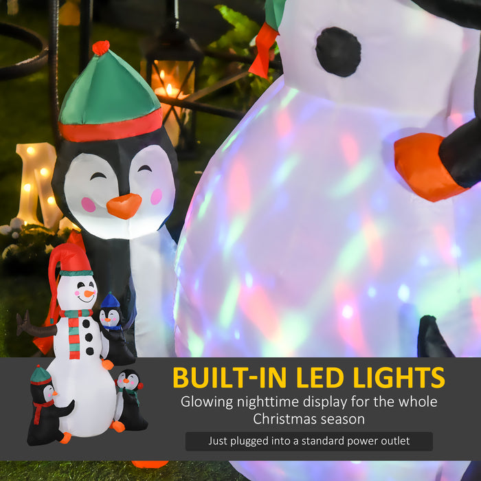 Inflatable Snowman with Penguins Display - LED-Illuminated Christmas Lawn Decor - Ideal for Festive Outdoor Holiday Ambiance