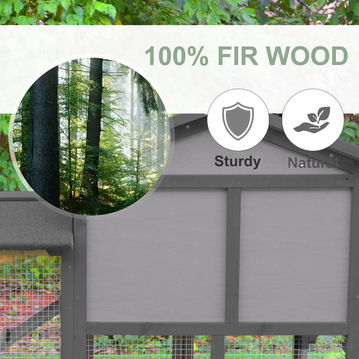 2-Story Small Animal Fir Wood Hutch with Ramp - Burnt Yellow Finish - Ideal Habitat for Rabbits & Guinea Pigs