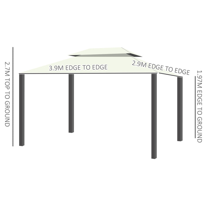 Aluminium Metal Gazebo 3x4m - Outdoor Marquee Canopy Pavilion with Nets and Sidewalls, Cream White - Ideal for Patio, Garden Parties & Shelters