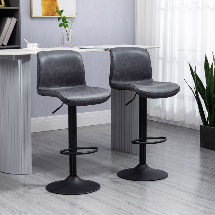 Adjustable Height Dark Grey Bar Stools - Set of 2 Swivel Chairs with Footrest for Kitchen & Home - Ideal for Breakfast Bars & Counter Seating