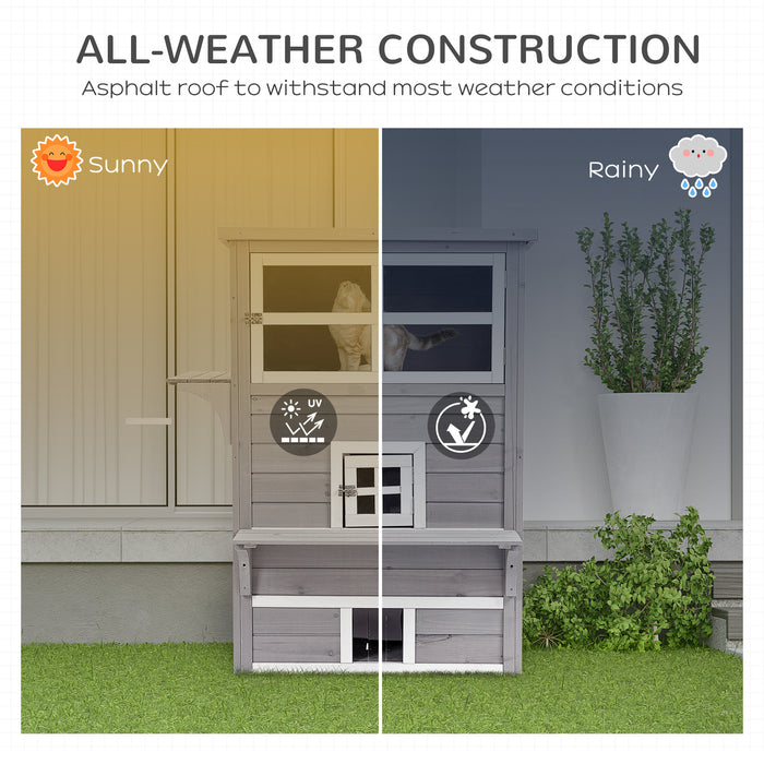 3 Tier Wooden Kitten Haven - Weather-Resistant Indoor & Outdoor Cat Shelter - Perfect Cozy Home for Feline Friends