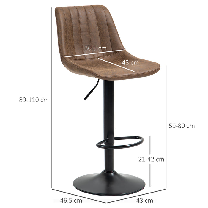 Adjustable Bar Stools Twin Pack - 360° Swivel Counter Height Stools with Footrests, Set of 2 - Perfect for Dining and Home Pub Areas, Brown