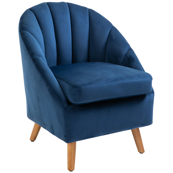 Velvet Fabric Accent Chair - Single Sofa Armchair with Solid Wood Legs for Home Living Room - Upholstered Side Chair in Elegant Blue