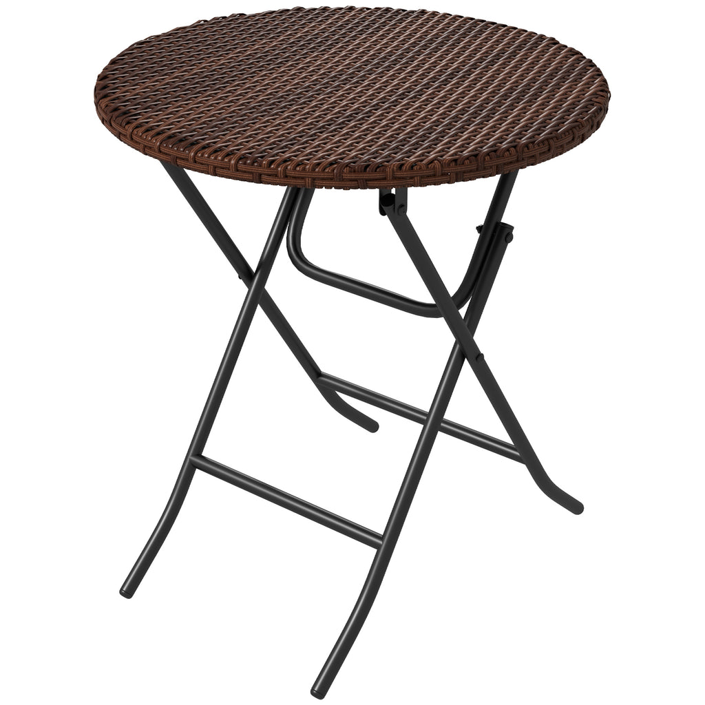 Foldable PE Rattan Coffee Table with Metal Frame - Versatile Wicker Round Side Table in Mixed Brown - Ideal for Lawn and Garden Entertaining