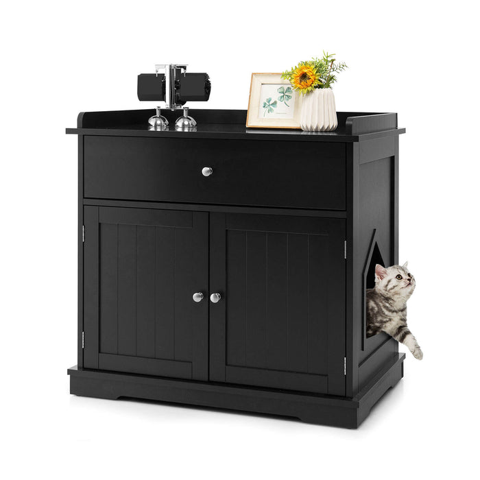 Chic Wooden Litter Box - Sleek Black Cat Litter Box with Hidden Washroom and Convenient Drawer - Perfect Solution for Discreet Pet Waste Management