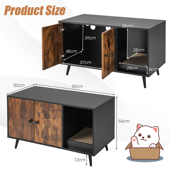 Double Door Cabinet Cat Litter Box Enclosure - Modern, Stylish Pet Furniture - Ideal Solution for Mess-Free Feline Homes