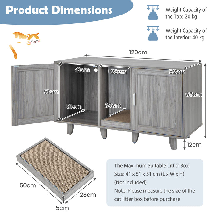 Cat Litter Box Enclosure - Integrated Scratching Board, Pet Privy Cover - Perfect for Privacy Seeking Cats