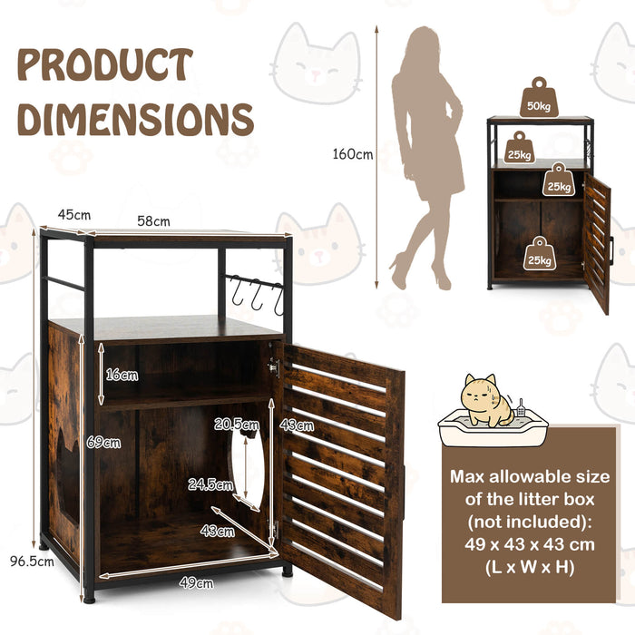 Cat Litter Box Enclosure, Model Louvered Door - 3 Shelf Rustic Brown Storage Unit - Ideal for Pet Owners Seeking a Stylish, Hidden Litter Solution