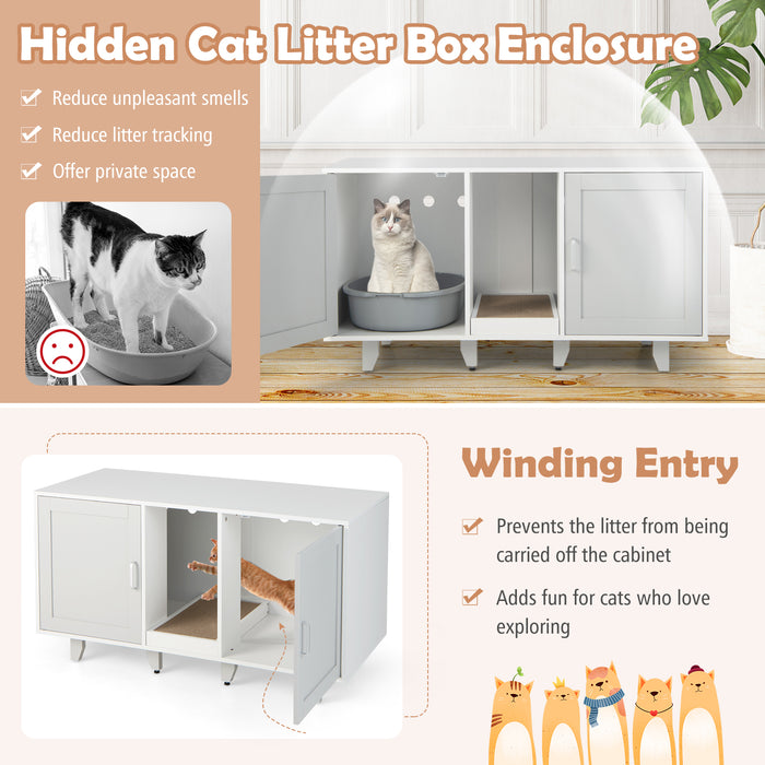 Cat Litter Box Enclosure - Integrated Scratching Board, Pet Privy Cover - Perfect for Privacy Seeking Cats