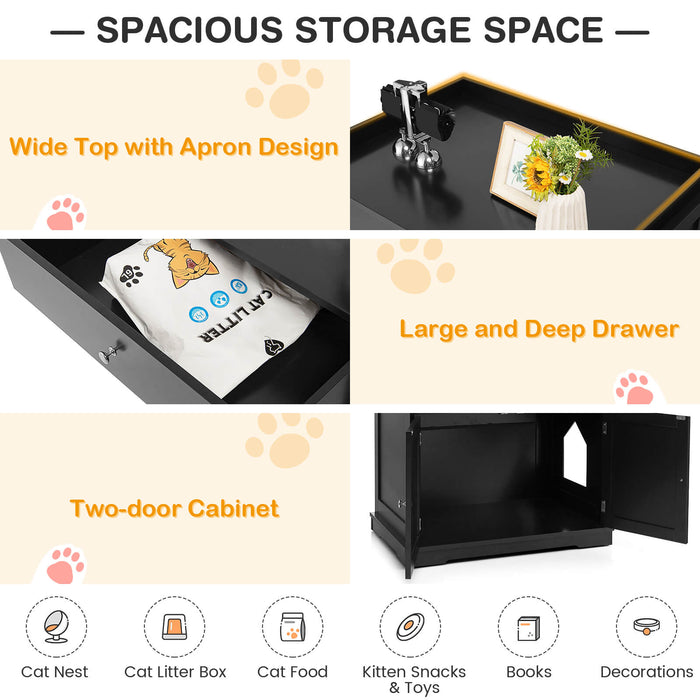 Chic Wooden Litter Box - Sleek Black Cat Litter Box with Hidden Washroom and Convenient Drawer - Perfect Solution for Discreet Pet Waste Management