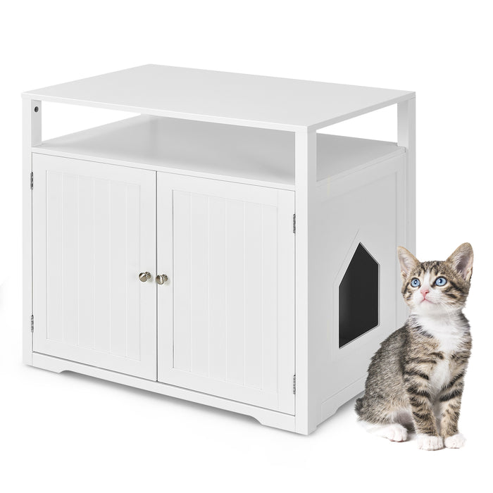 Cat Litter Box Enclosure, White - Adjustable and Removable Divider, Litter Management Solution - Ideal for Multiple Cats Homes