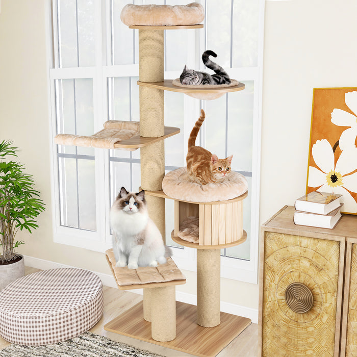 Modern Design - Tall Cat Tree Tower Featuring Wooden Cat Condo - Perfect Enrichment for Indoor Cats