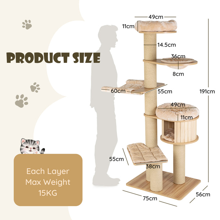 Modern Design - Tall Cat Tree Tower Featuring Wooden Cat Condo - Perfect Enrichment for Indoor Cats