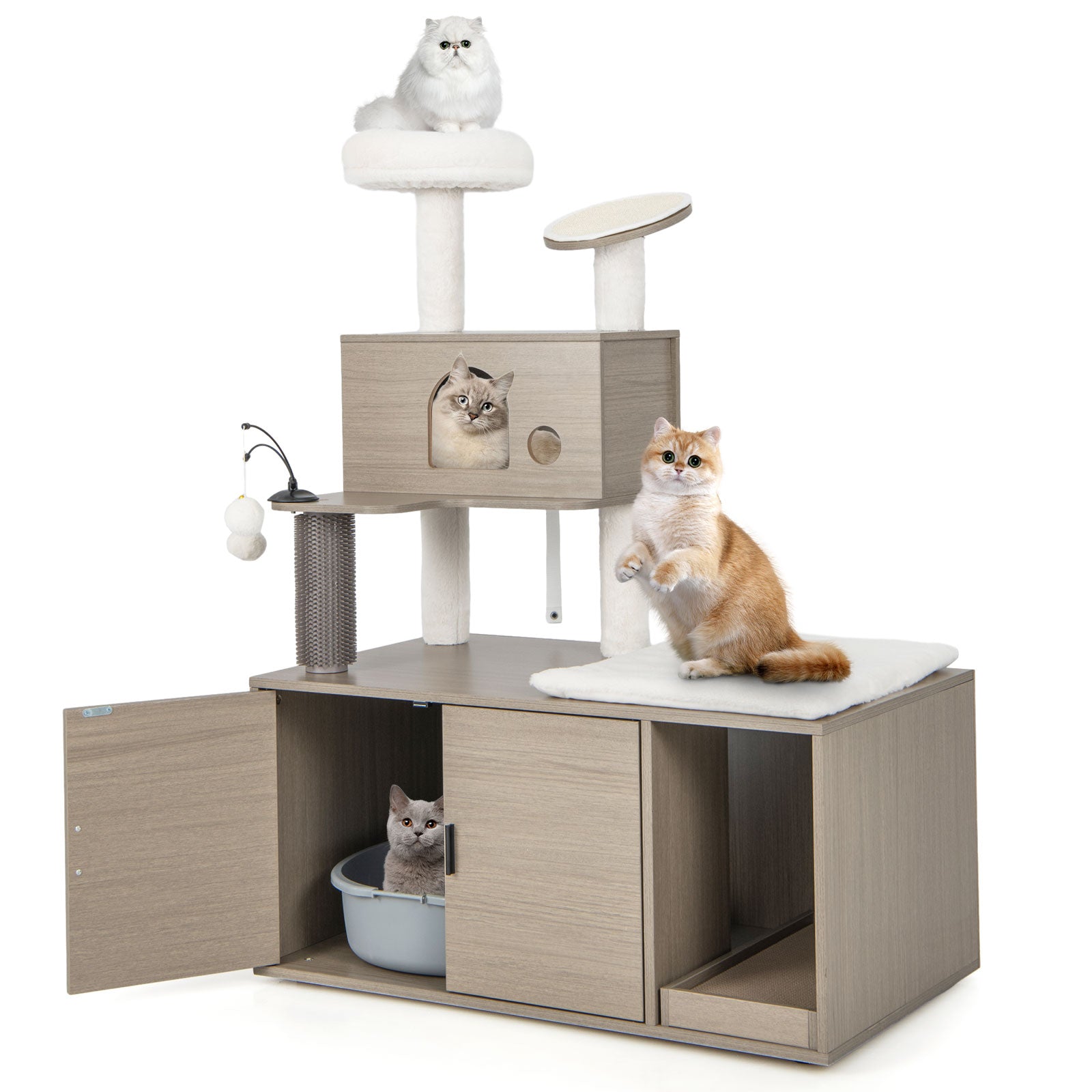 FurryPaws Deluxe Cat Tree - Grey-toned Condo with Litter Box Encapsulation - Perfect Solution for Keeping Cat Litter Discreet and Your Cats Occupied