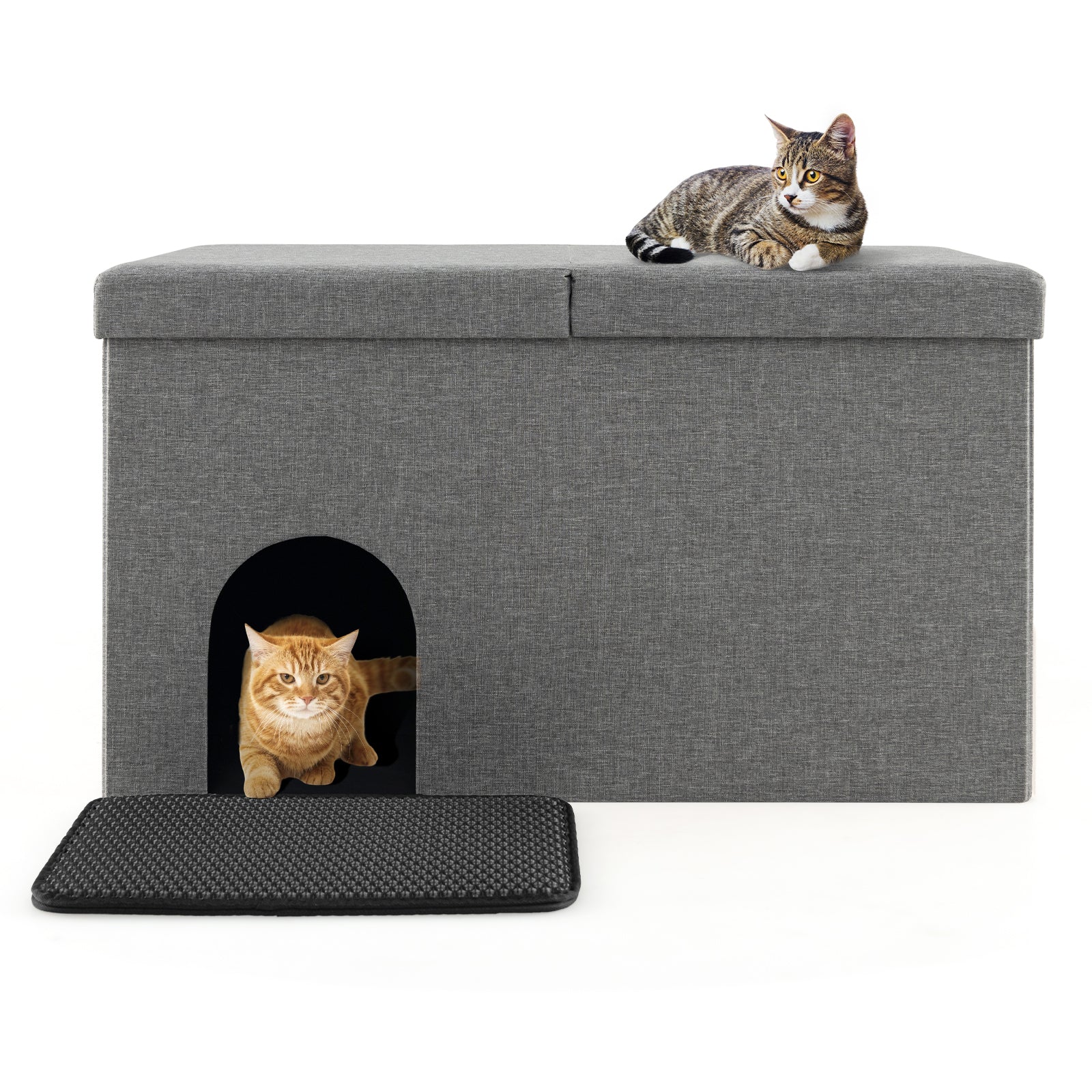 3-in-1 Hidden Cat Washroom Ottoman - Versatile Multipurpose Bench, Shoe Storage - Perfect Furniture Solution for Pet Owners