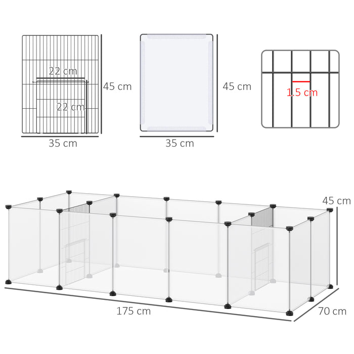 DIY Small Animal Playpen - 18-Panel Portable Metal Wire Cage for Pets - Ideal for Guinea Pigs, Hedgehogs, Indoor/Outdoor Use, 175x70x45cm, White