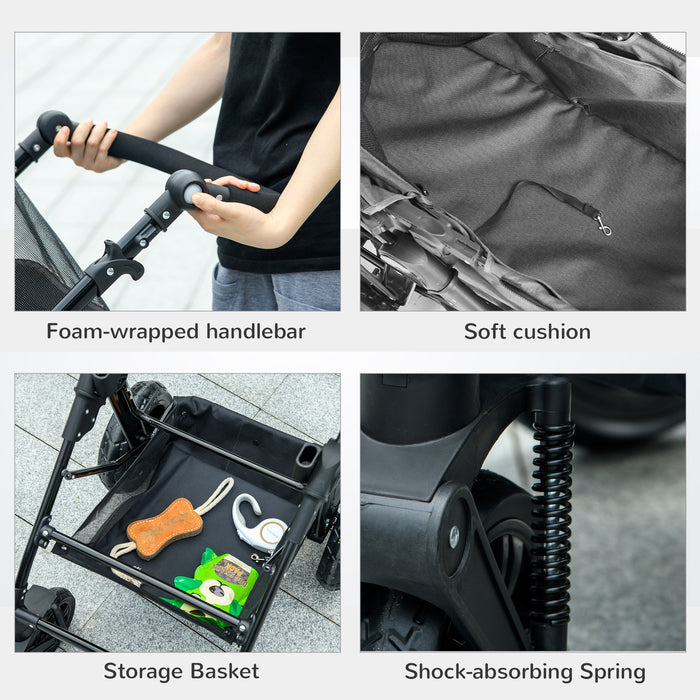 2-in-1 No-Zip Pet Stroller & Carrier - Detachable Bag, Shock-Absorbing Travel Trolley with Adjustable Handlebar and Safety Brake - Ideal for Pet Owners, Comfortable and Secure Transportation