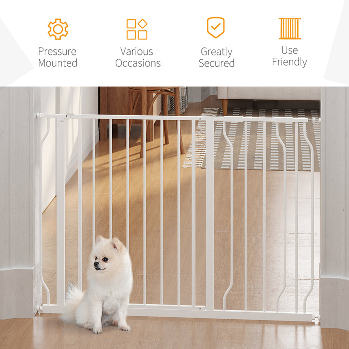 Expandable Dog Gate with Door - Adjustable 75-115cm Pet Barrier for Hallways, Staircases in White - Ideal for Keeping Pets Safe