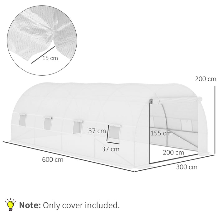 Winter Garden Plant PE Replacement Cover - Greenhouse with Roll-Up Windows and Door, 6x3x2m in White - Ideal for Protecting Plants in Cold Weather