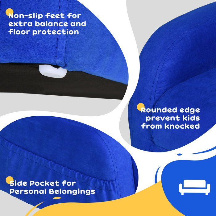 Kids 2-in-1 Sofa Chair Bed - Folding Soft Flannel Foam Couch for Toddlers - Convertible Furniture for Playroom & Bedroom, Ages 3-4, Blue