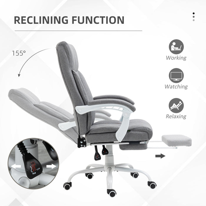 Fabric Reclining Executive Office Chair with Footrest - Adjustable Height, Swivel Wheels, Padded Arms, Grey - Comfort for Professionals at Desks or Workstations