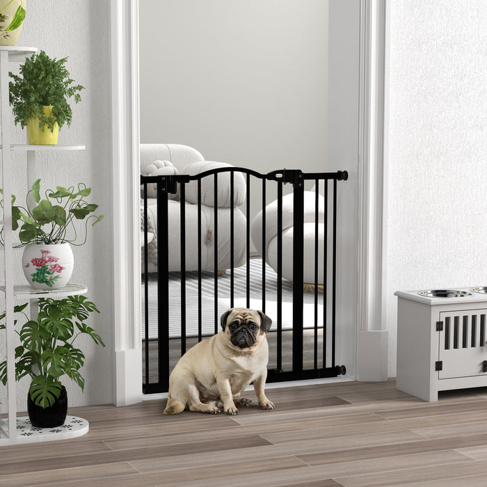 Adjustable Metal Pet Gate 74-87cm - Auto-Close Safety Barrier Door in Black - Ideal for Keeping Pets Secured