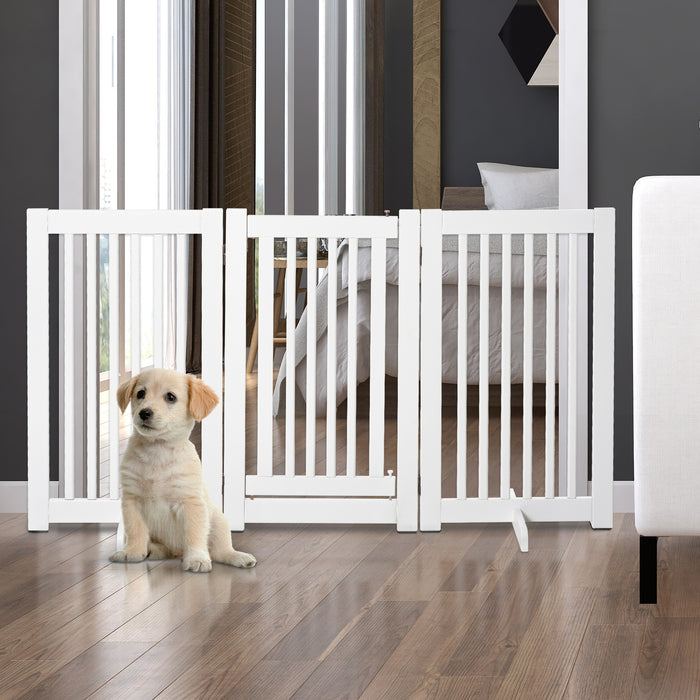 Gates MDF Freestanding Pet Gate - Expandable Wood Barrier with Latched Door for Dogs - Perfect for Doorways & Indoor Spaces