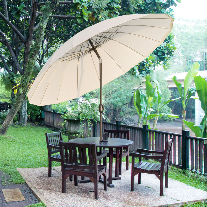 Ф255cm Durable Patio Parasol - Outdoor Market Umbrella with Push Button Tilt and Crank, Sturdy Ribs - Ideal for Garden, Lawn, Backyard, and Pool Use in White