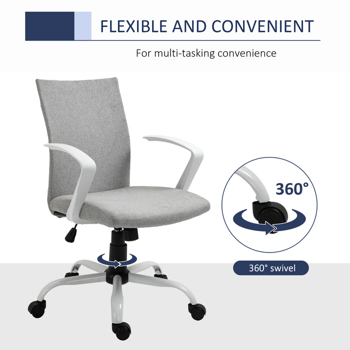 Linen Swivel Office Chair - Ergonomic Computer Desk Task Chair with Adjustable Height, Armrests, and Wheels - Ideal for Home Study and Office Comfort