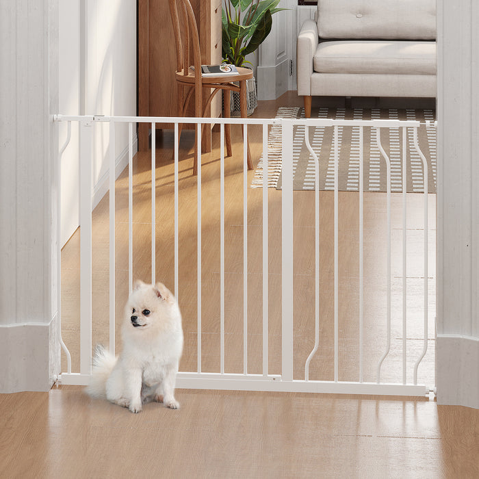 Expandable Dog Gate with Door - Adjustable 75-115cm Pet Barrier for Hallways, Staircases in White - Ideal for Keeping Pets Safe