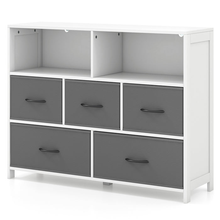 Modern Chest of Drawers - Versatile Storage Unit with 2 Large Fabric Bins and 3 Medium Bins - Perfect for Home Organization