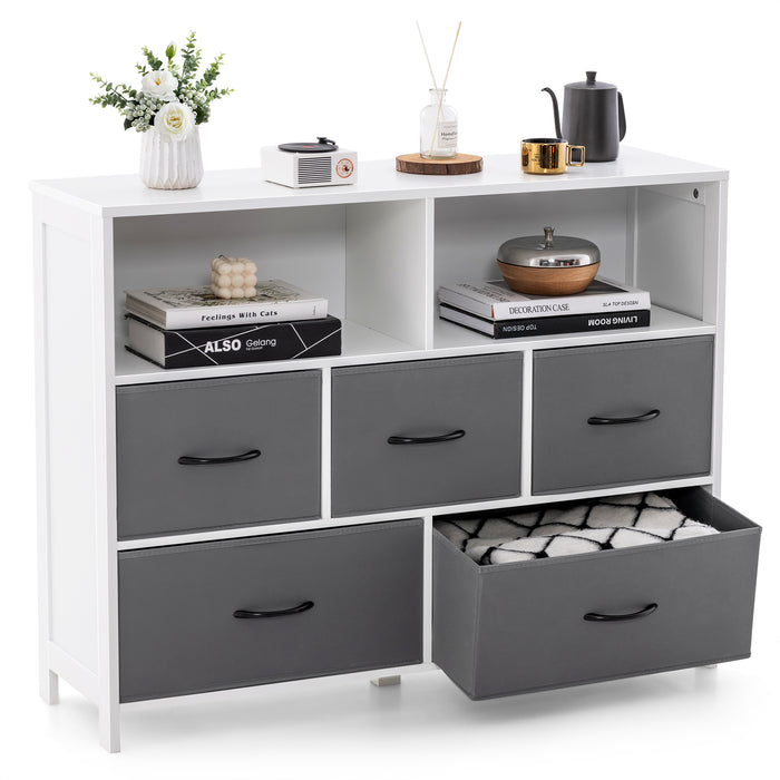Modern Chest of Drawers - Versatile Storage Unit with 2 Large Fabric Bins and 3 Medium Bins - Perfect for Home Organization