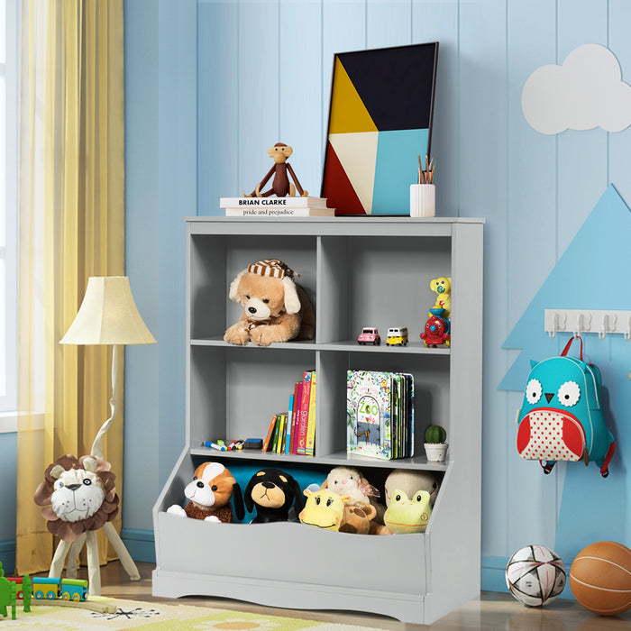 Grey Children's Bookcase - Toy Storage Organizer with Shelves and Compartments - Ideal for Room Clutter Reduction and Organization