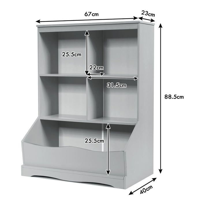 Grey Children's Bookcase - Toy Storage Organizer with Shelves and Compartments - Ideal for Room Clutter Reduction and Organization
