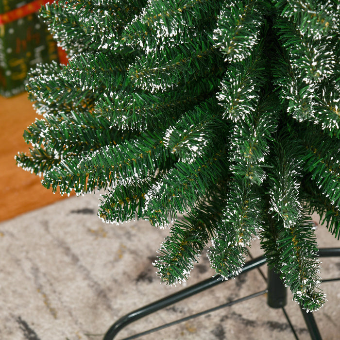 Artificial Snow-Flocked Pencil Christmas Tree 7.5FT - Slim Green Holiday Tree with Black Folding Metal Stand - Festive Indoor Home Decor for Xmas Season