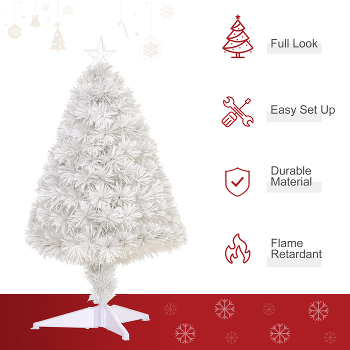 Prelit 2.5FT Artificial Tabletop Christmas Tree - Fiber Optic Lights & White Holiday Decor - Perfect for Home & Office Desk Decoration
