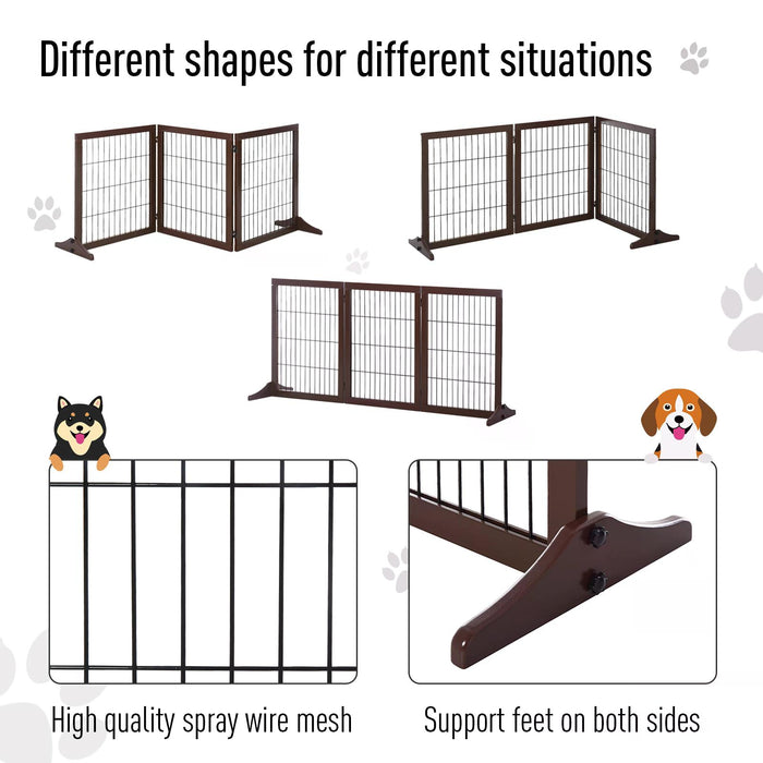 Foldable 3-Panel Pine Pet Gate - Indoor Dog Barrier with Supporting Feet for Safety - Ideal for Dividing Aisles and Stairs