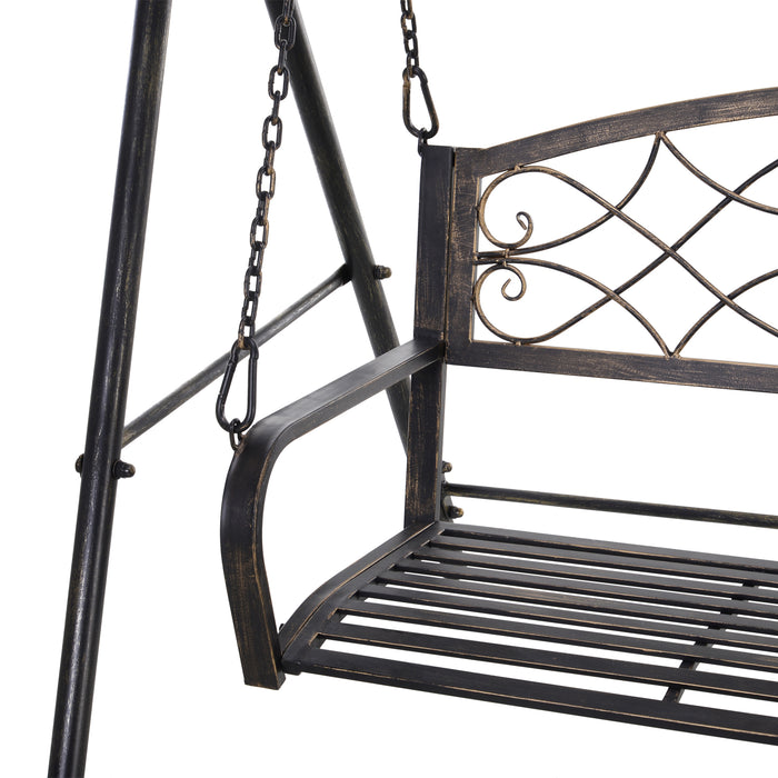 2-Seater Metal Garden Swing Chair - Modern Outdoor Sling Bench in Black - Elegant Seating for Patio or Yard