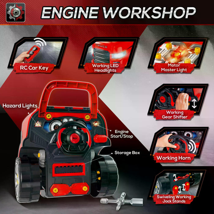 Toddler Educational Car Service Station Playset - Take Apart Workshop with RC Car Key and Lights - Perfect for Kids Aged 3-5 Years Old