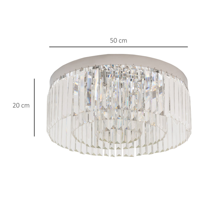 Elegant Crystal Chandelier - Modern 10-Light Flush Mount Ceiling Fixture with Stainless Steel Base - Ideal for Living Rooms, Hallways, and Bars