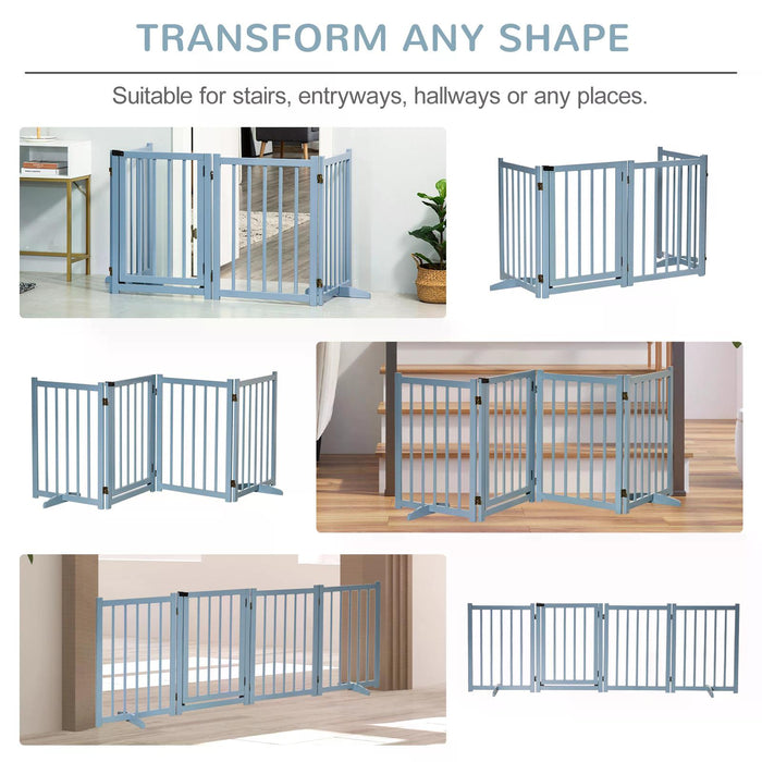 Freestanding Foldable Wooden Pet Gate - 4-Panel Dog Safety Barrier with Support Feet - Ideal for Small to Medium Pooches, Doorways & Stairs, Blue