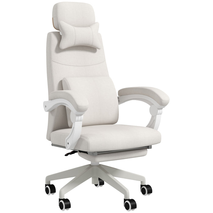 Ergonomic High Back Reclining Office Chair - Lumbar Support, Adjustable Height, Swivel with Footrest in White - Ideal for Long Working Hours and Comfort Seating