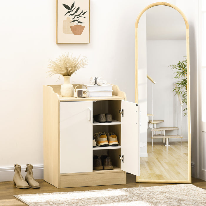 2-Door Modern Shoe Cabinet with 3 Shelves - Holds Up to 9 Pairs, Natural Wood Finish - Space-Efficient Storage for Hallways and Small Spaces