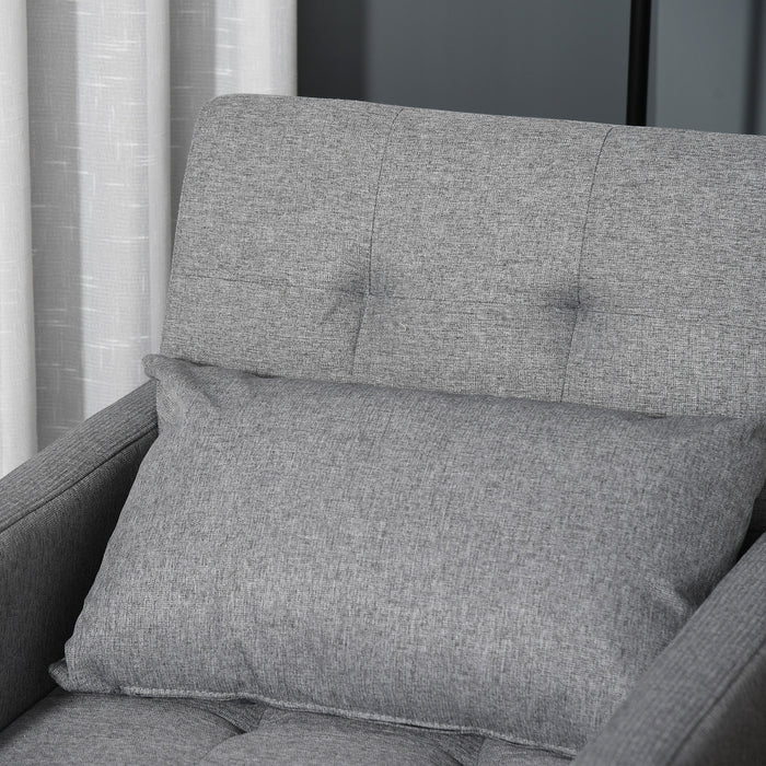 3-In-1 Convertible Chair Bed - Sleeper Chair with Adjustable Backrest, Pillow, and Footrest in Grey - Versatile Furniture for Living Room Spaces