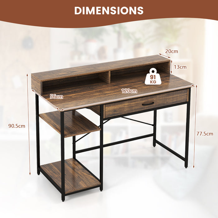 Workstation with Monitor Stand and Drawer - Spacious Computer Desk with Elevated Shelf - Ideal Solution for Home Office Organization