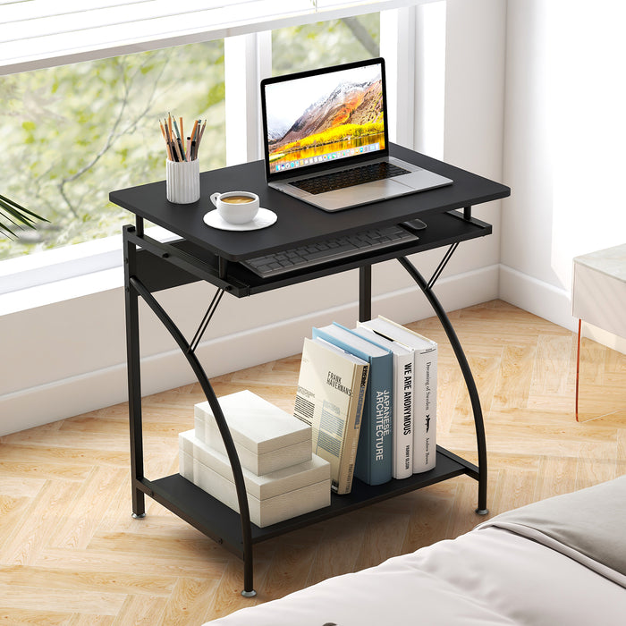 Laptop Table with Keyboard Tray, Storage Shelf - Computer Desk in Sleek Black Finish - Ideal Home Office Furniture for Workspace Organization