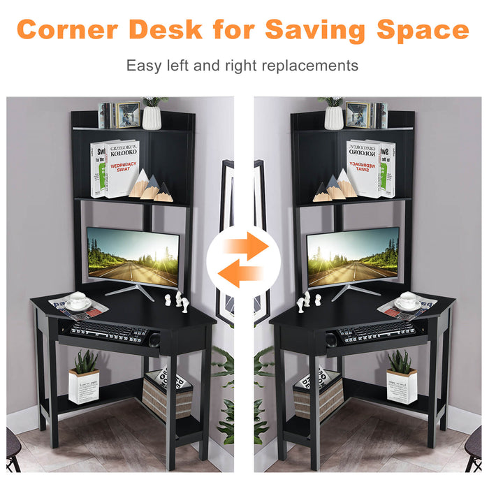 Corner Desk Co. Model 101 - Black Computer Desk with Hutch and Storage Shelves - Ideal for Home Office and Space Management